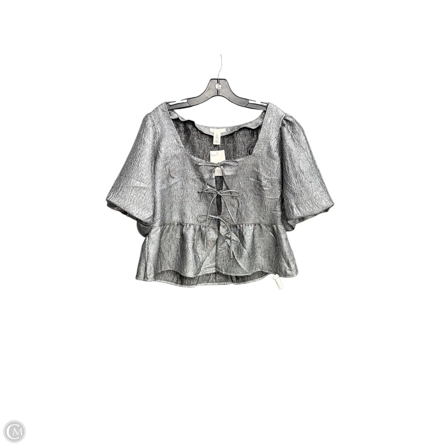 Top Short Sleeve By H&m In Silver, Size: L