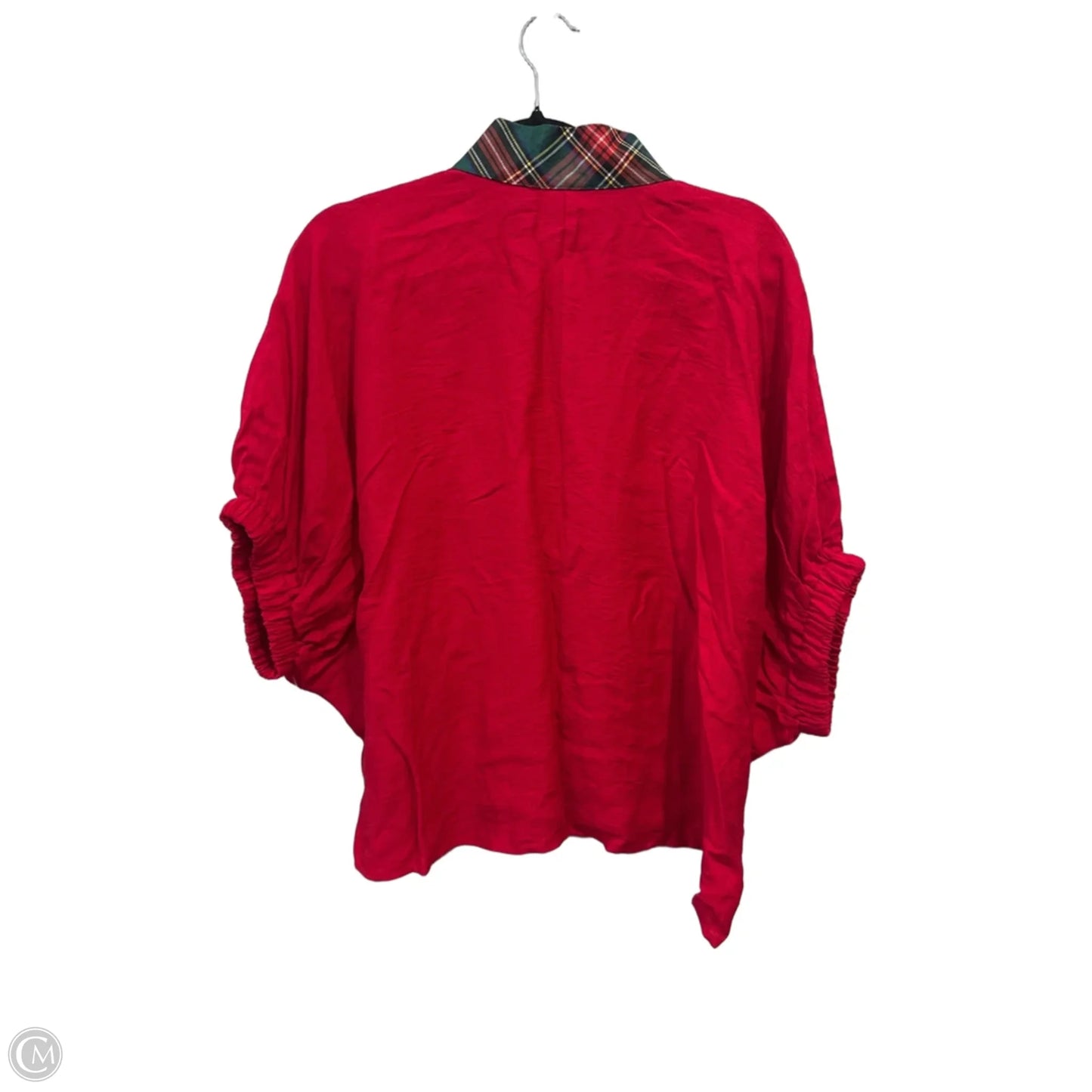Blouse Short Sleeve By Entro In Plaid Pattern, Size: L