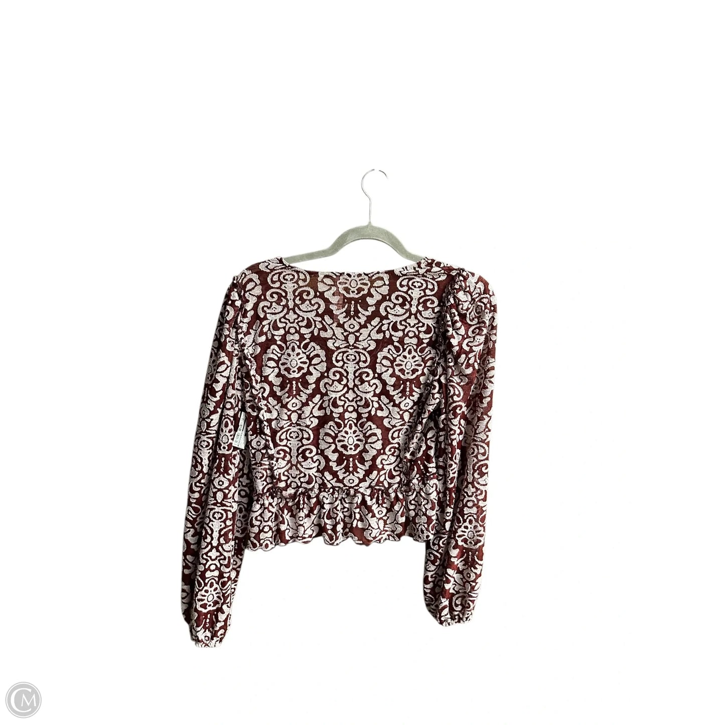 Top Long Sleeve By Anthropologie In Brown & White, Size: S