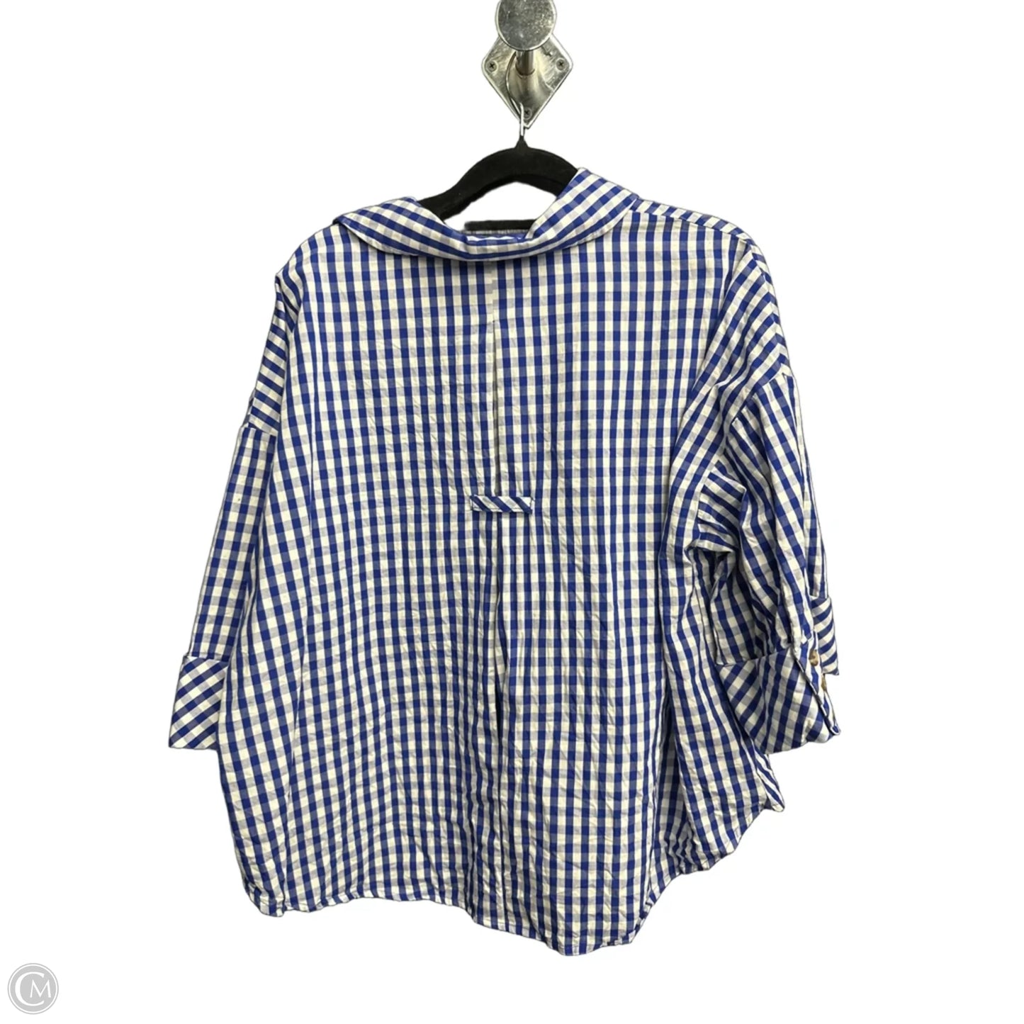 Blouse Short Sleeve By Entro In Plaid Pattern, Size: L