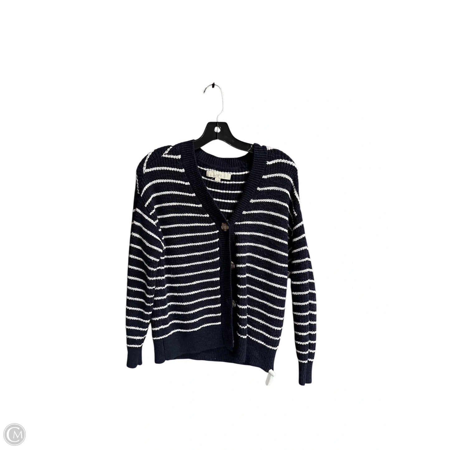 Sweater Cardigan By Loft In Blue & White, Size: S