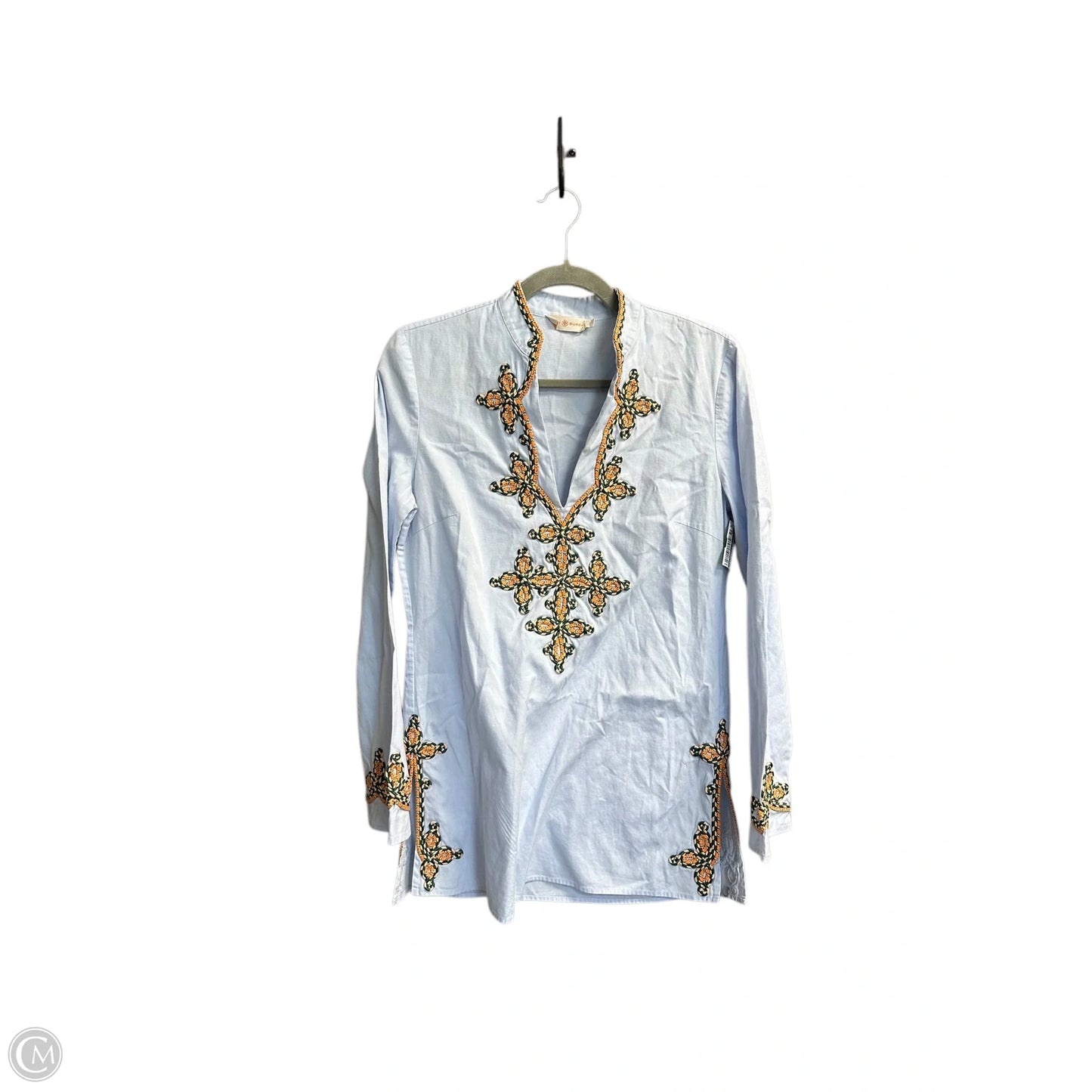 Top 3/4 Sleeve Designer By Tory Burch In Blue, Size: 4