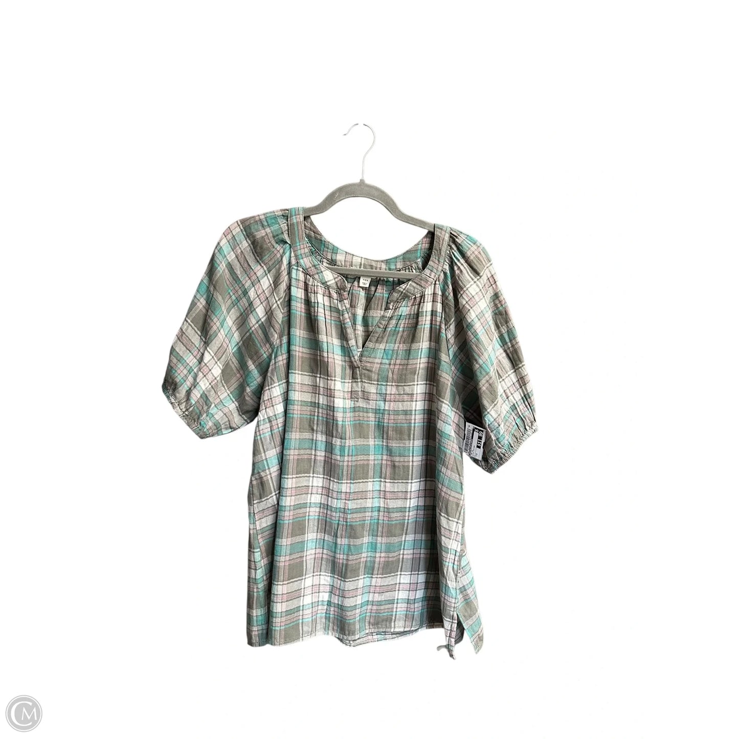 Top Short Sleeve By Beachlunchlounge In Plaid Pattern, Size: M
