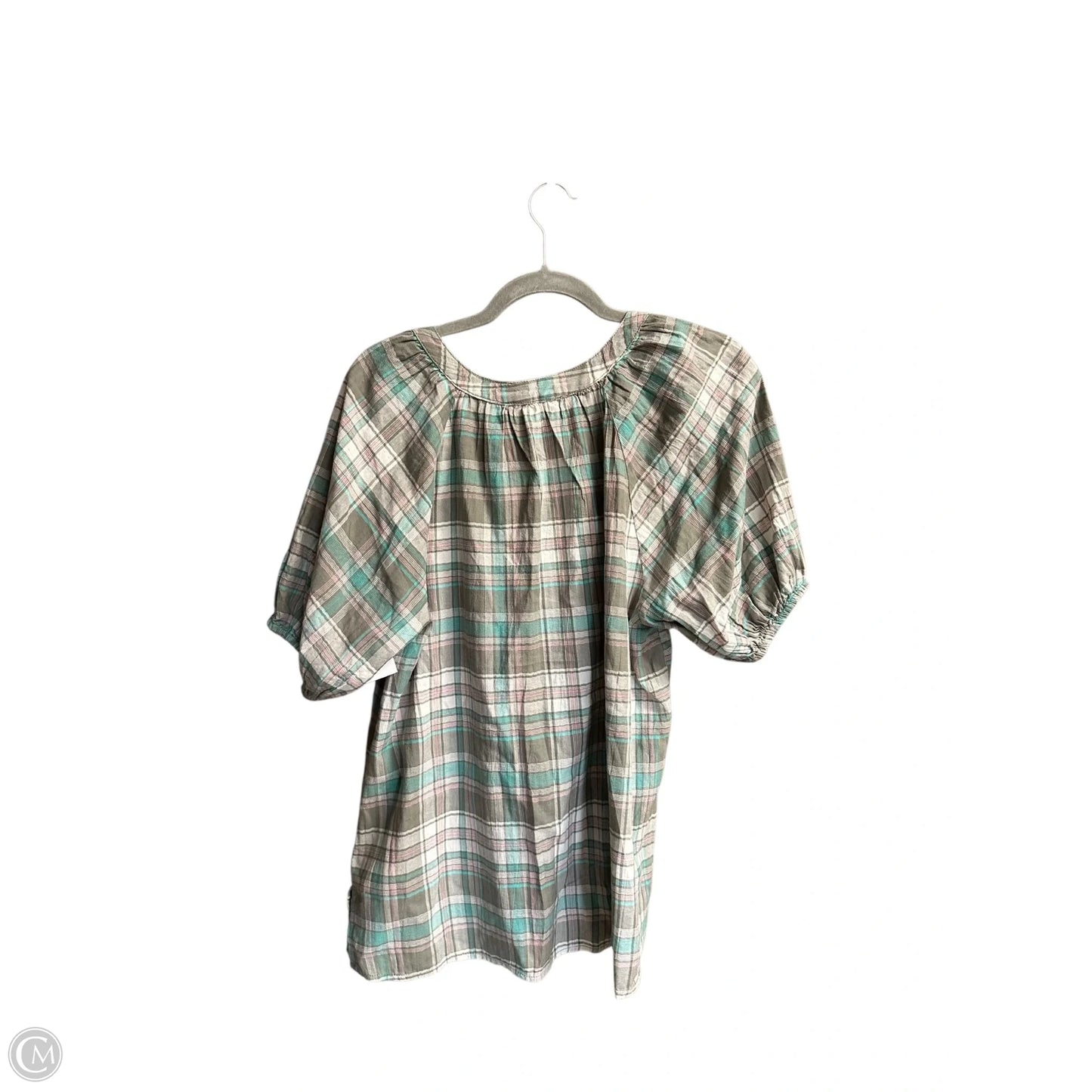 Top Short Sleeve By Beachlunchlounge In Plaid Pattern, Size: M