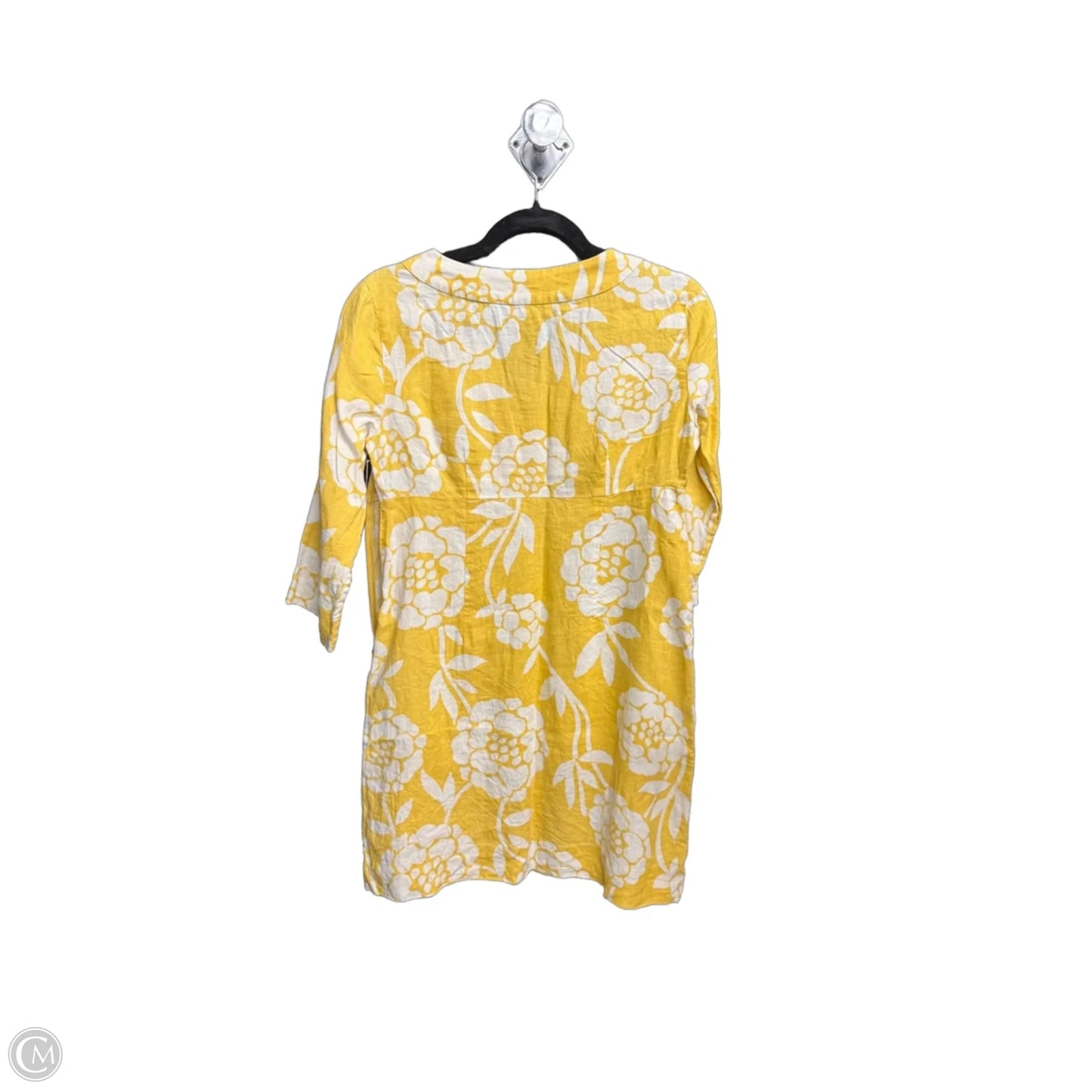Top 3/4 Sleeve By Boden In White & Yellow, Size: Mp