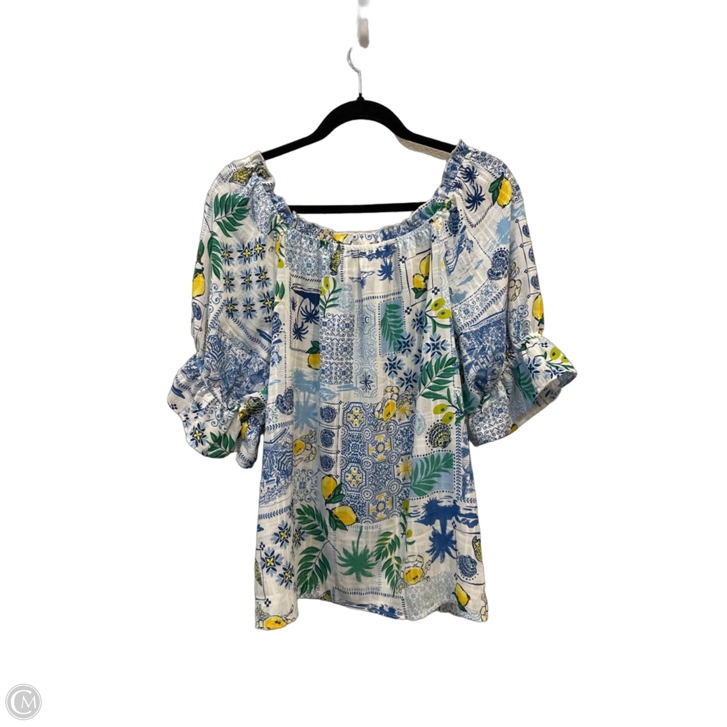 Top Short Sleeve By Clothes Mentor In Blue & Yellow, Size: 2x