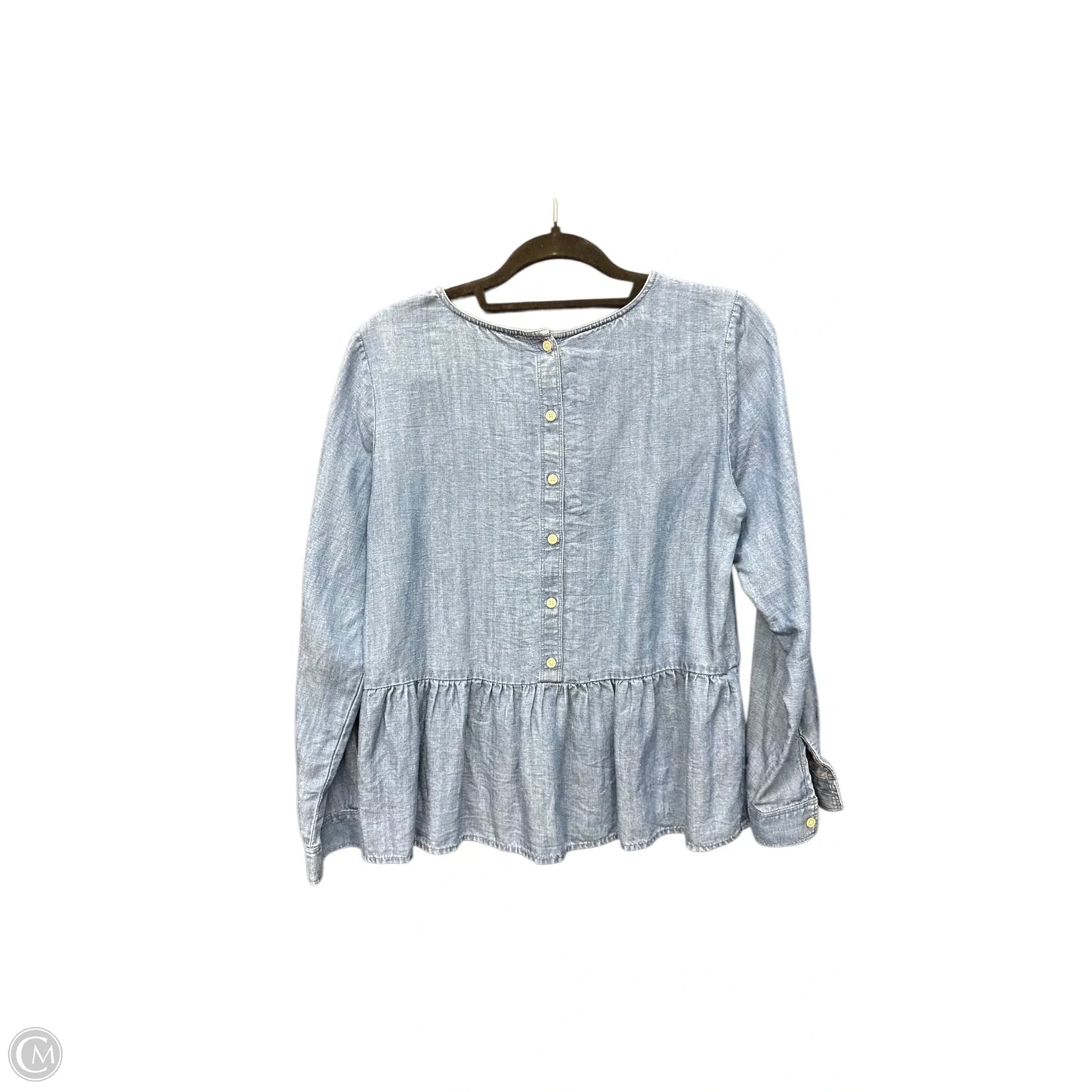 Blouse Long Sleeve By Loft In Blue Denim, Size: Mp