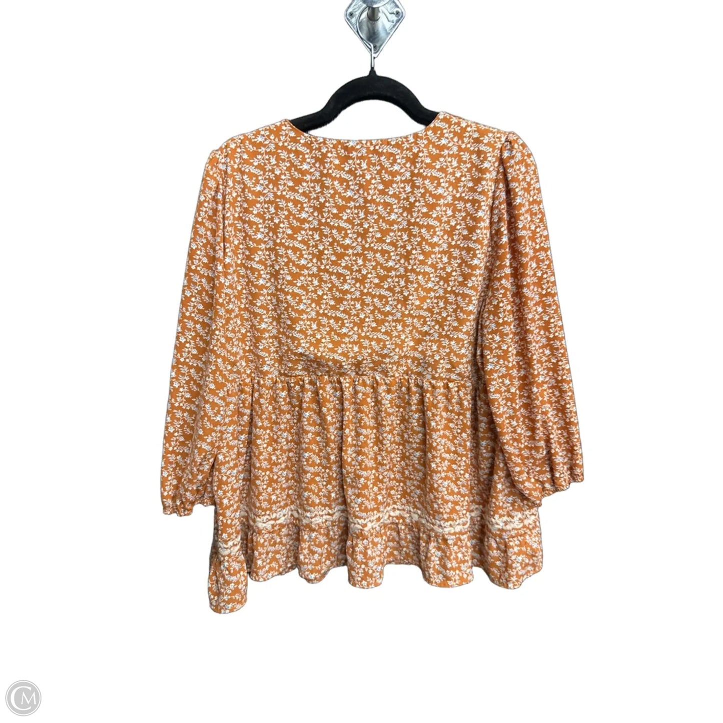 Blouse 3/4 Sleeve By Polagram In Orange, Size: L