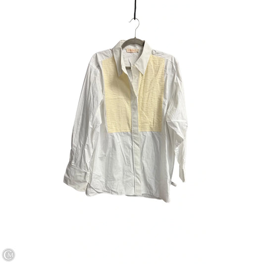 Top Long Sleeve Designer By Tory Burch In White & Yellow, Size: Xl