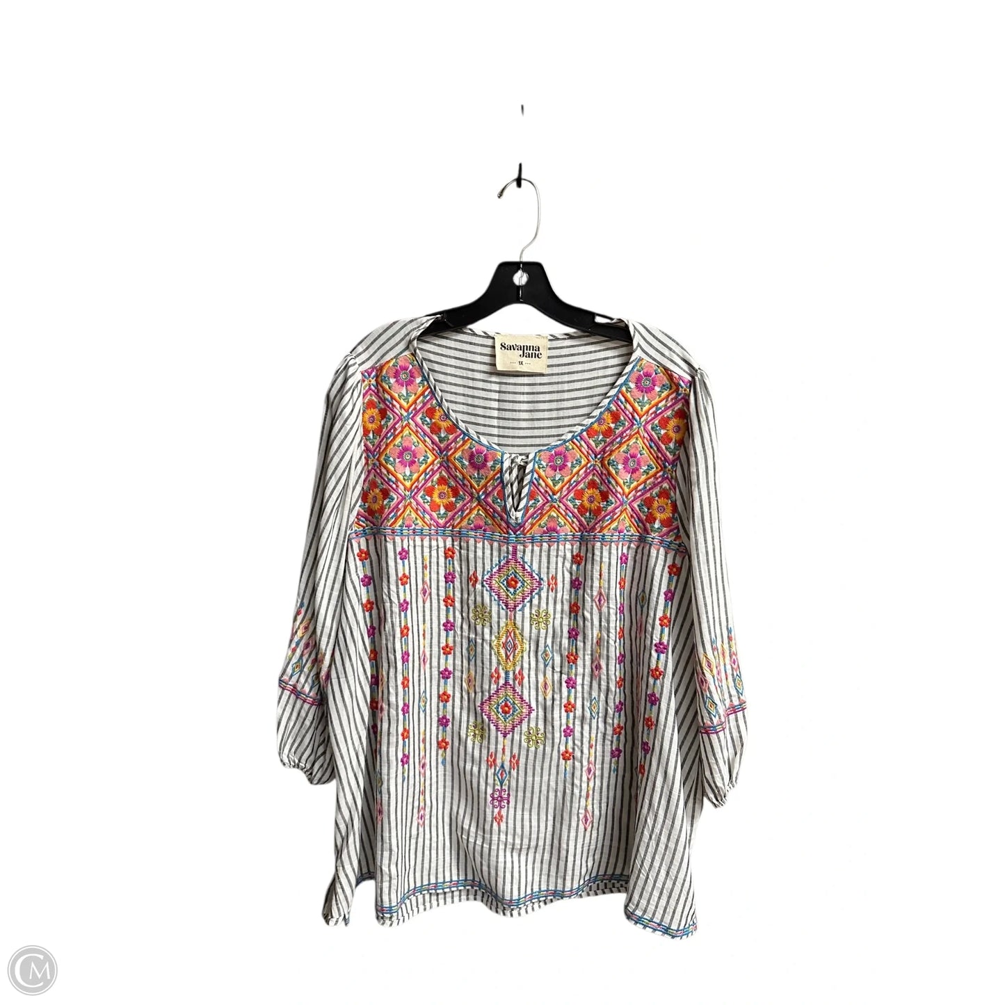 Top 3/4 Sleeve By Savanna Jane In Floral Print, Size: Xl