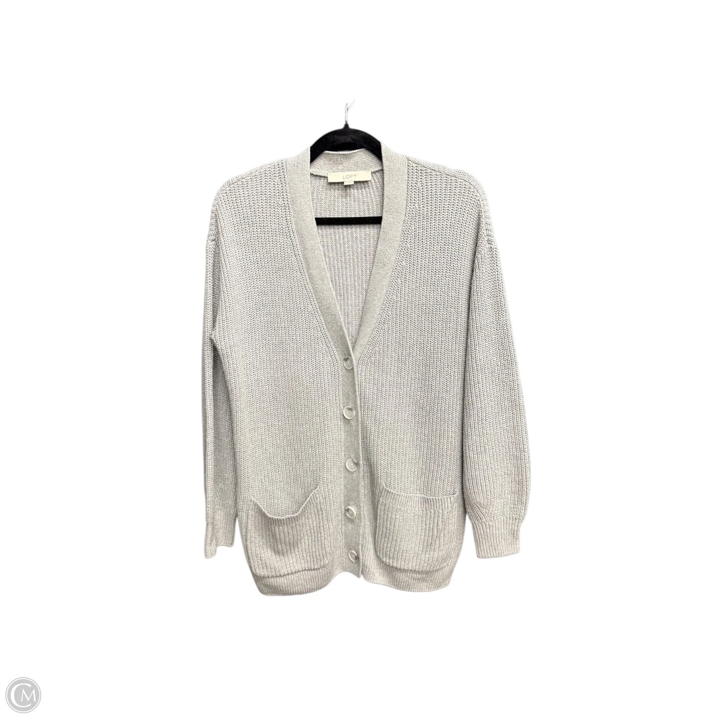 Sweater Cardigan By Loft In Grey, Size: M