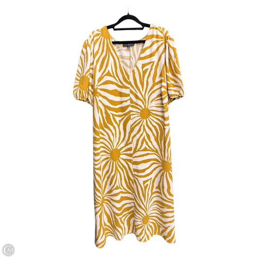 Dress Casual Midi By Fred David In White & Yellow, Size: 3x