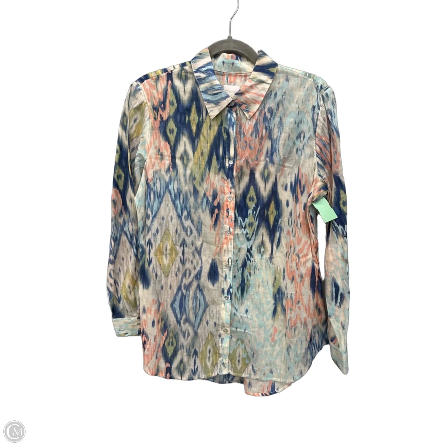 Blouse 3/4 Sleeve By Chicos In Blue & Green, Size: M