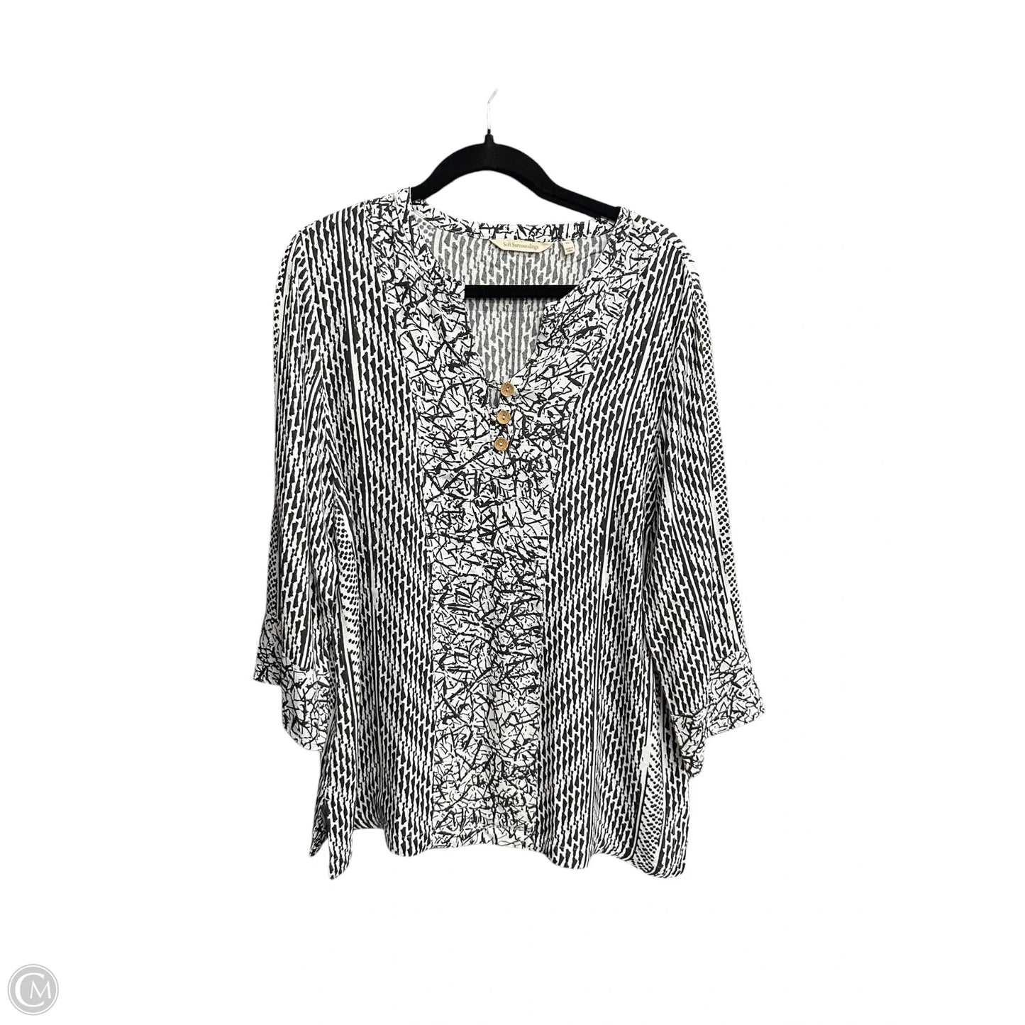 Top 3/4 Sleeve By Soft Surroundings In Black & White, Size: Xl