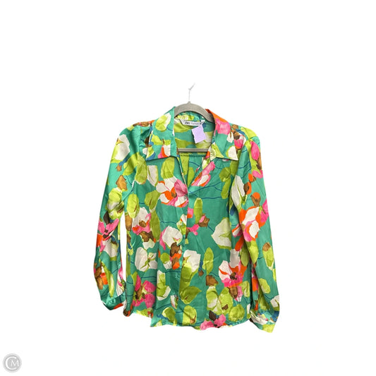 Blouse Long Sleeve By Zara In Floral Print, Size: Xs
