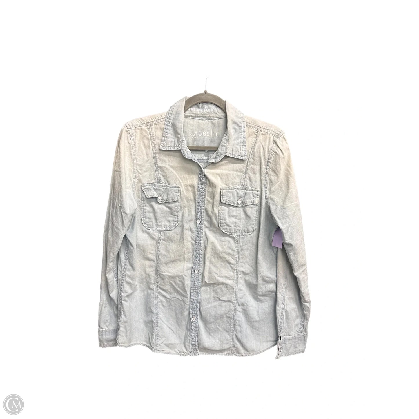 Blouse Long Sleeve By Gap In Blue Denim, Size: L