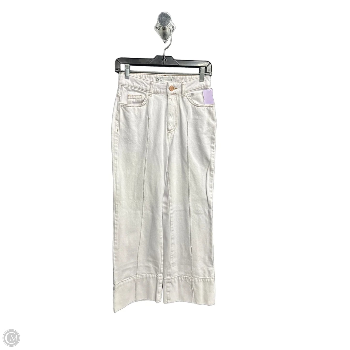 Jeans Wide Leg By Zara In White Denim, Size: 0