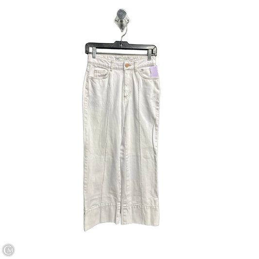 Jeans Wide Leg By Zara In White Denim, Size: 0