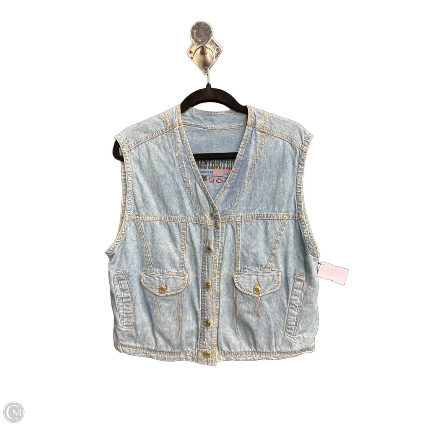 Blouse Sleeveless By Restricted In Blue Denim, Size: L