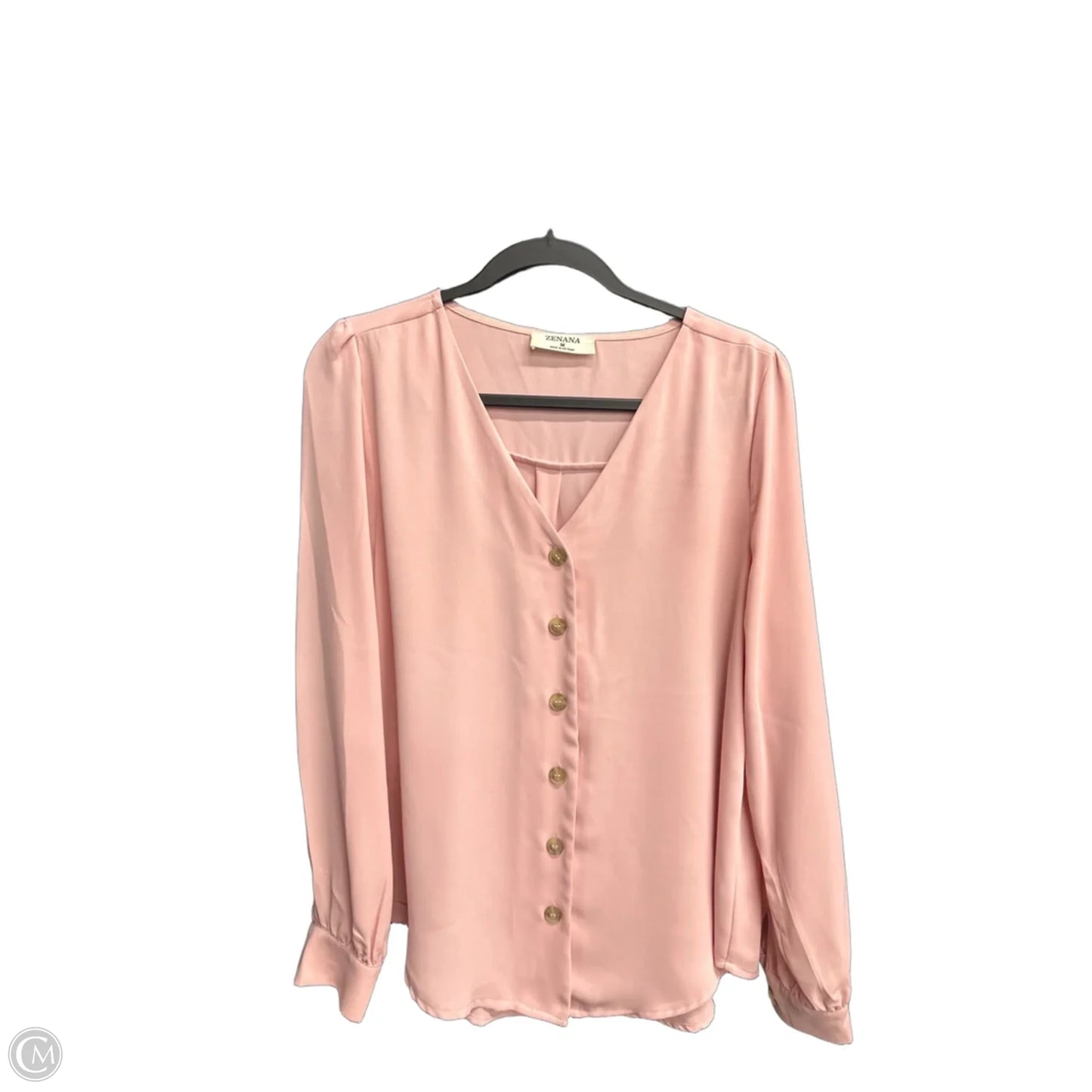 Blouse Long Sleeve By Zenana In Pink, Size: M