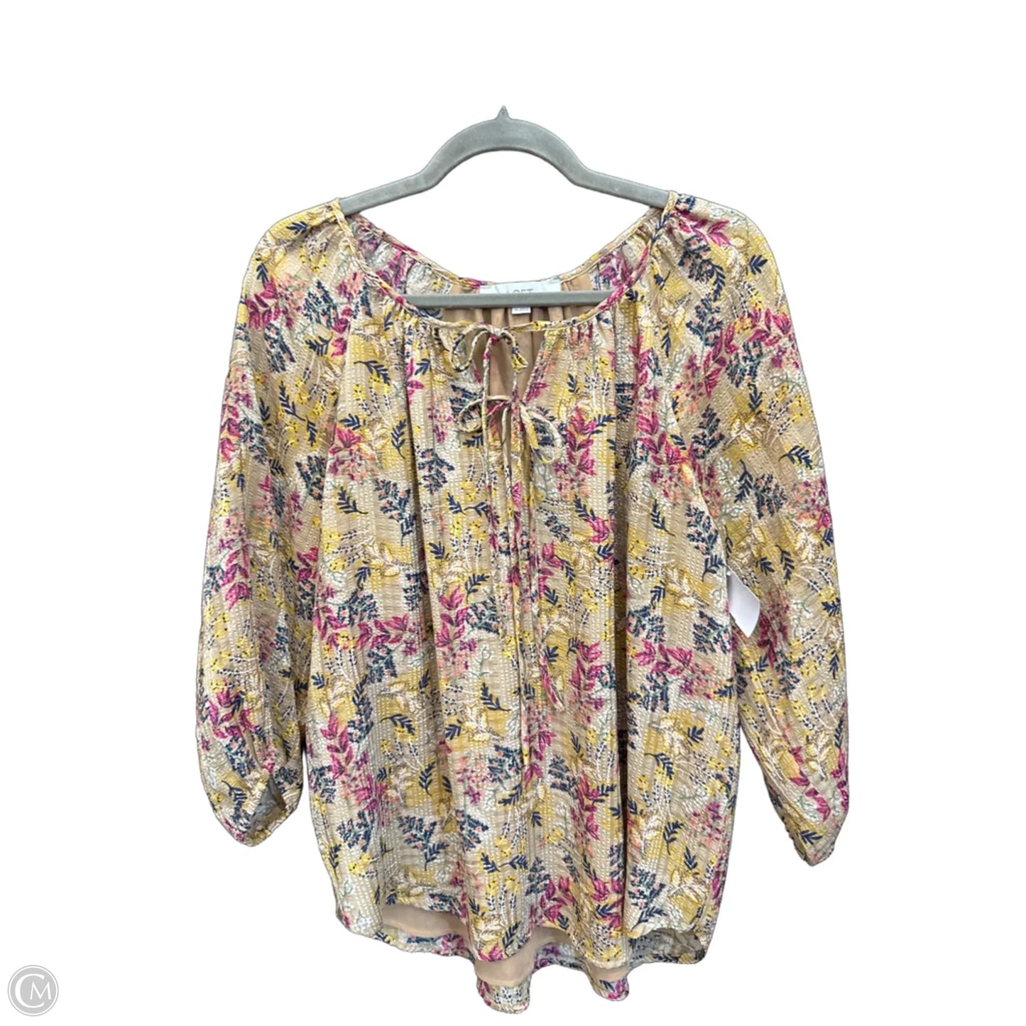 Top 3/4 Sleeve By Loft In Floral Print, Size: M