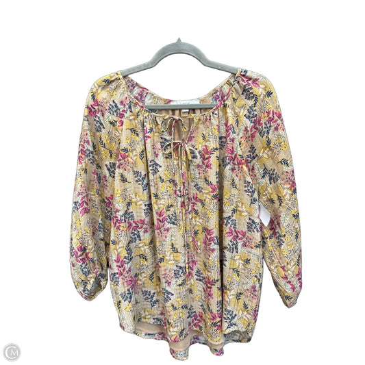 Top 3/4 Sleeve By Loft In Floral Print, Size: M