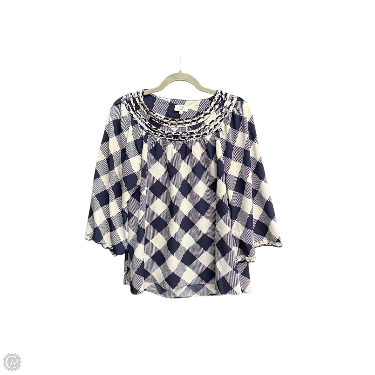Top Short Sleeve By Crown And Ivy In Checkered Pattern, Size: M