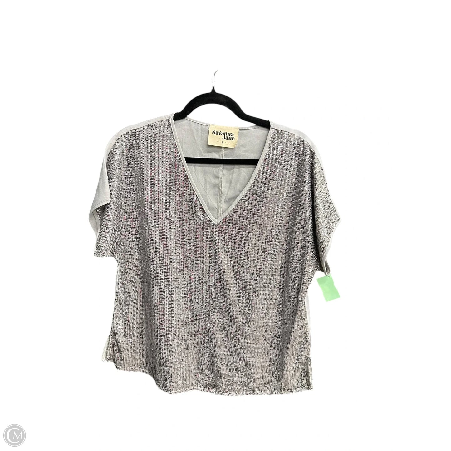 Top Short Sleeve By Savanna Jane In Silver, Size: M