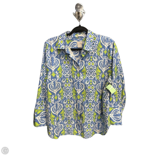 Top 3/4 Sleeve By Chicos In Blue & Green, Size: Xl