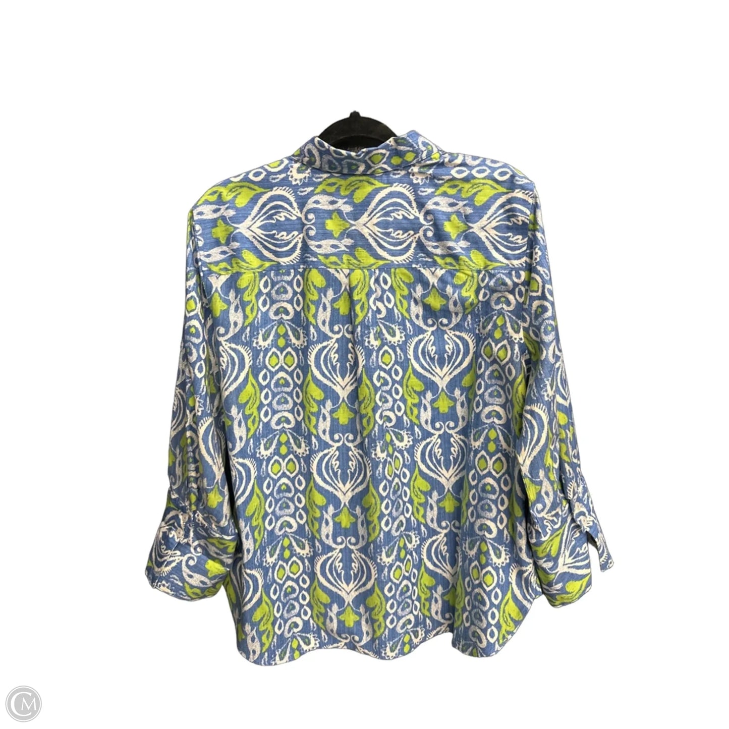 Top 3/4 Sleeve By Chicos In Blue & Green, Size: Xl
