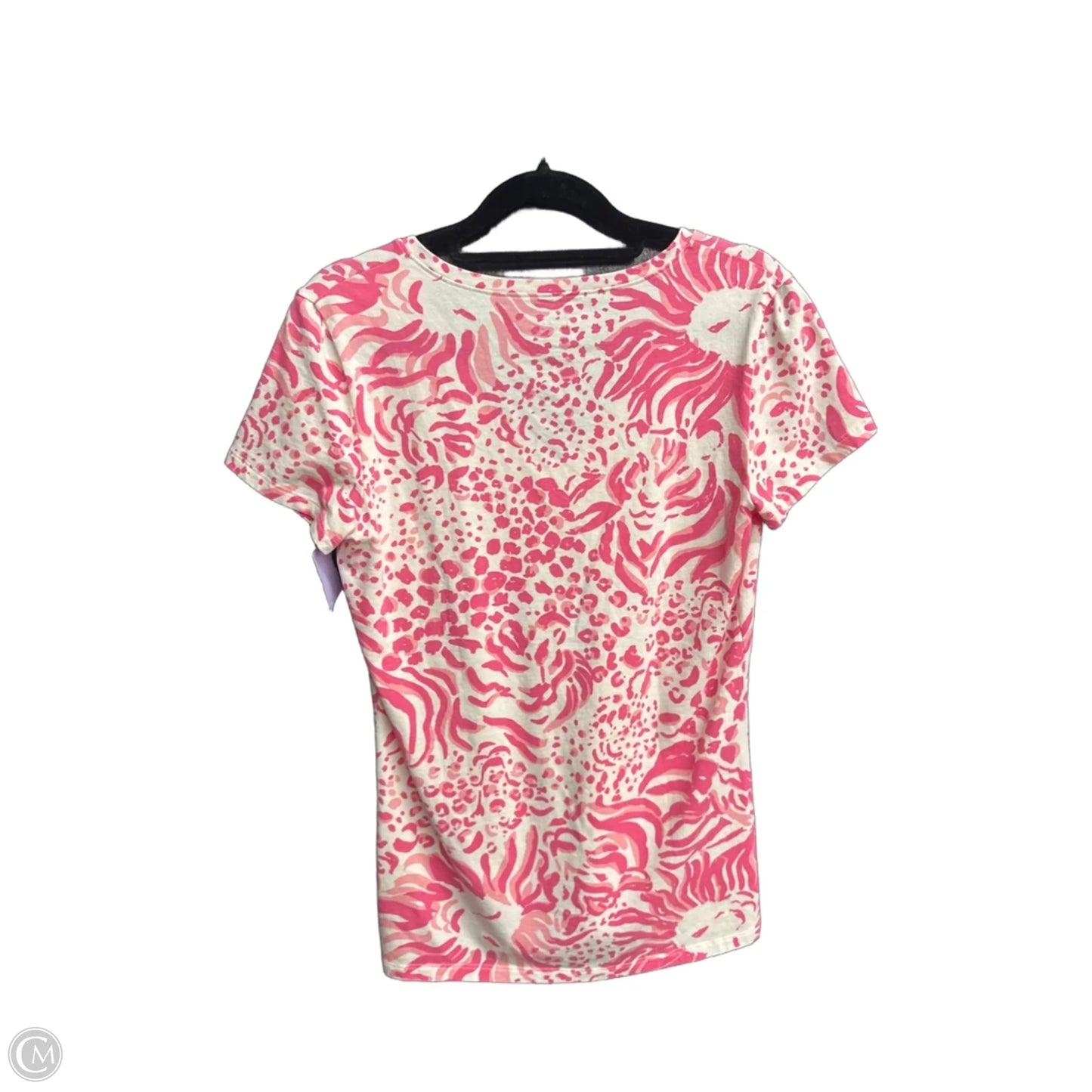 Top Short Sleeve Designer By Lilly Pulitzer In Pink & White, Size: S