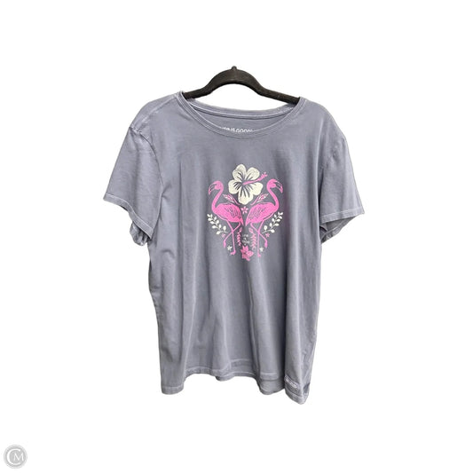 Top Short Sleeve By Life Is Good In Grey, Size: 2x