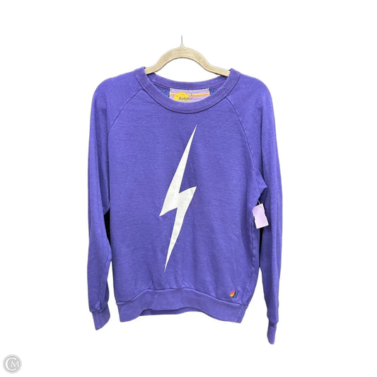 Sweatshirt Crewneck By Clothes Mentor In Purple & White, Size: S