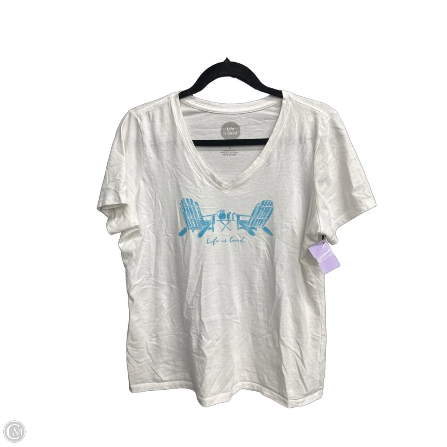 Top Short Sleeve By Life Is Good In Blue & White, Size: M