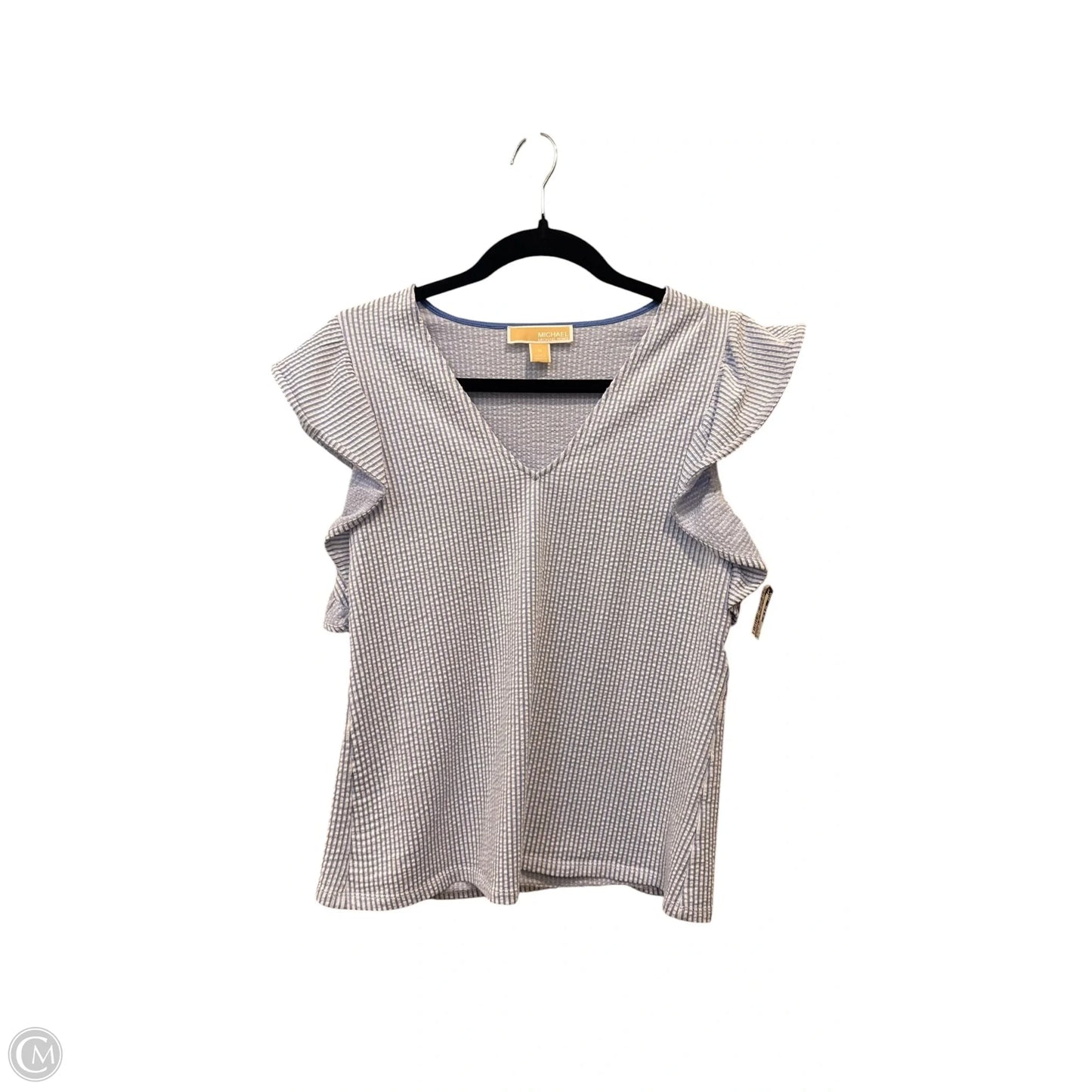 Blouse Short Sleeve By Michael By Michael Kors In Blue & White, Size: M