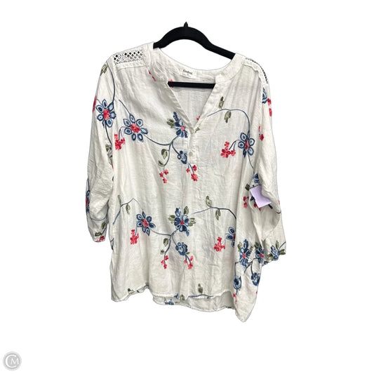 Top 3/4 Sleeve By Clothes Mentor In White, Size: 3x