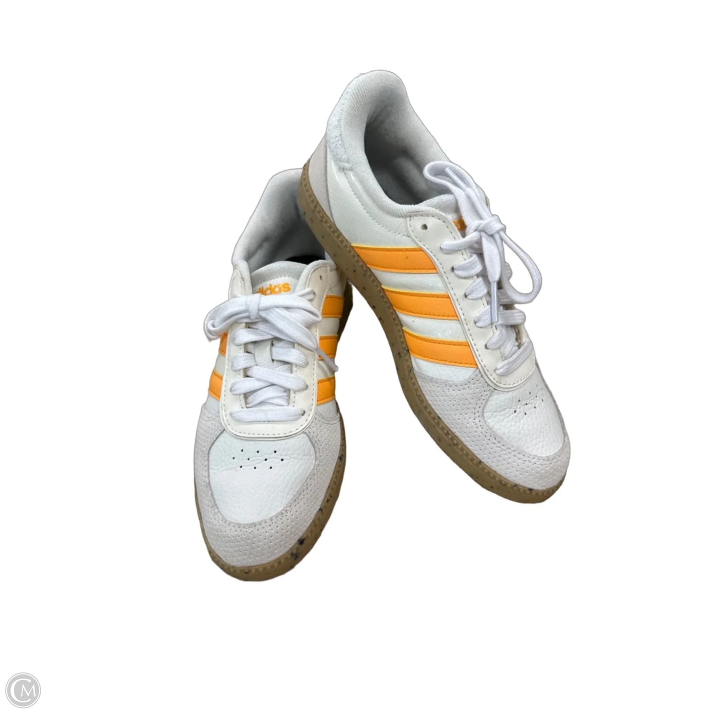 Shoes Sneakers By Adidas In White & Yellow, Size: 6