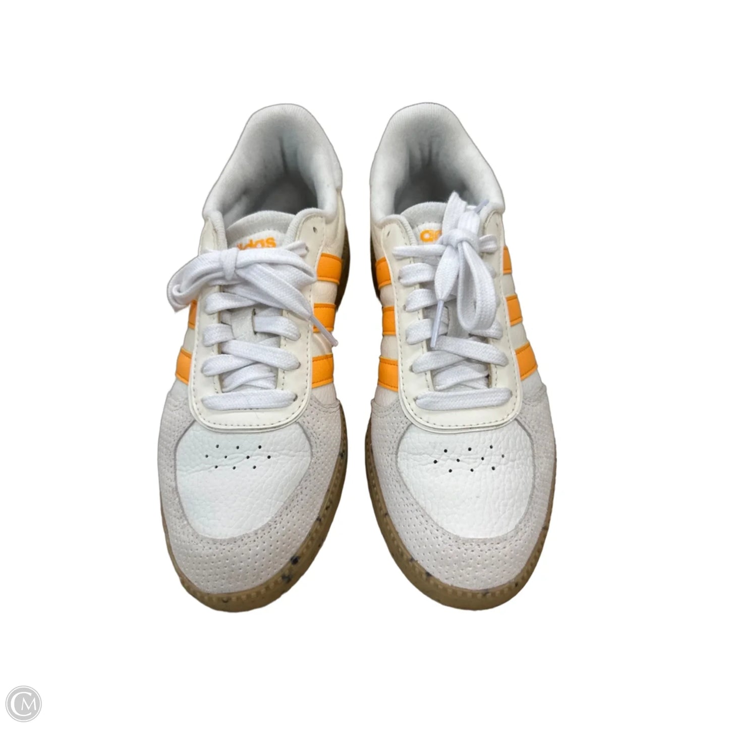 Shoes Sneakers By Adidas In White & Yellow, Size: 6