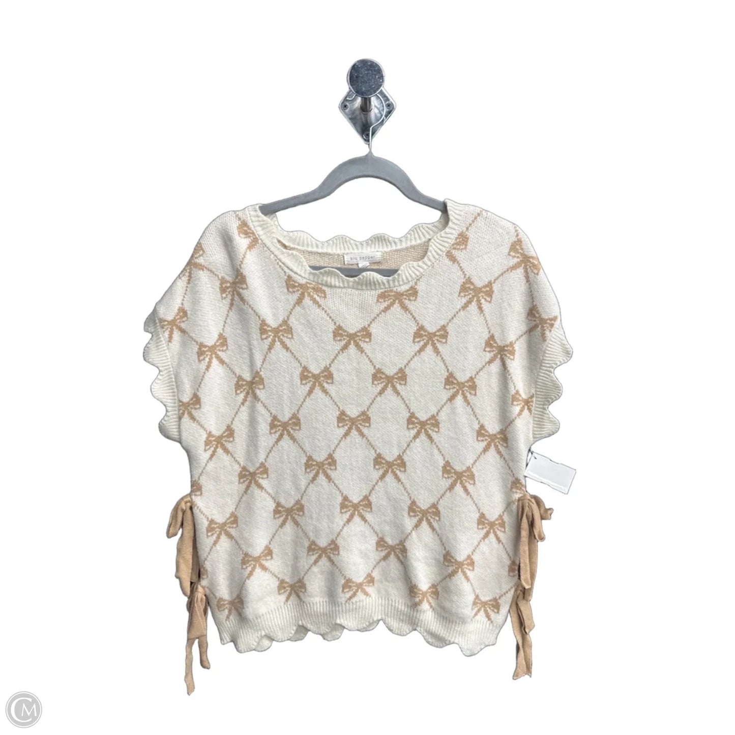 Sweater Short Sleeve By Blu Pepper In Tan, Size: L