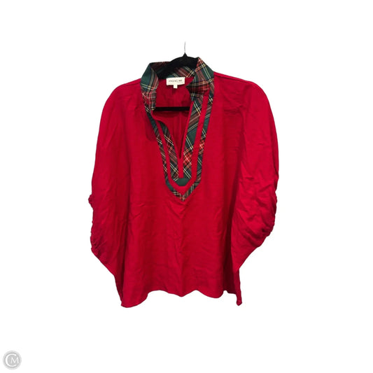 Blouse Short Sleeve By Entro In Plaid Pattern, Size: L