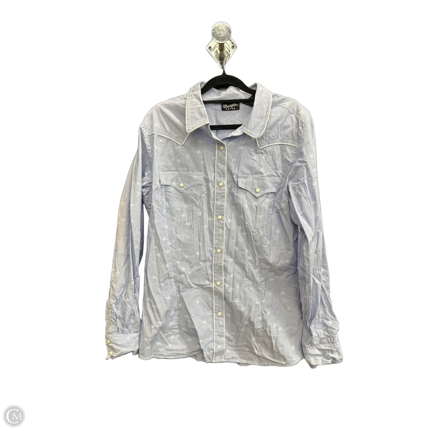 Blouse Short Sleeve By Wrangler In Blue, Size: L