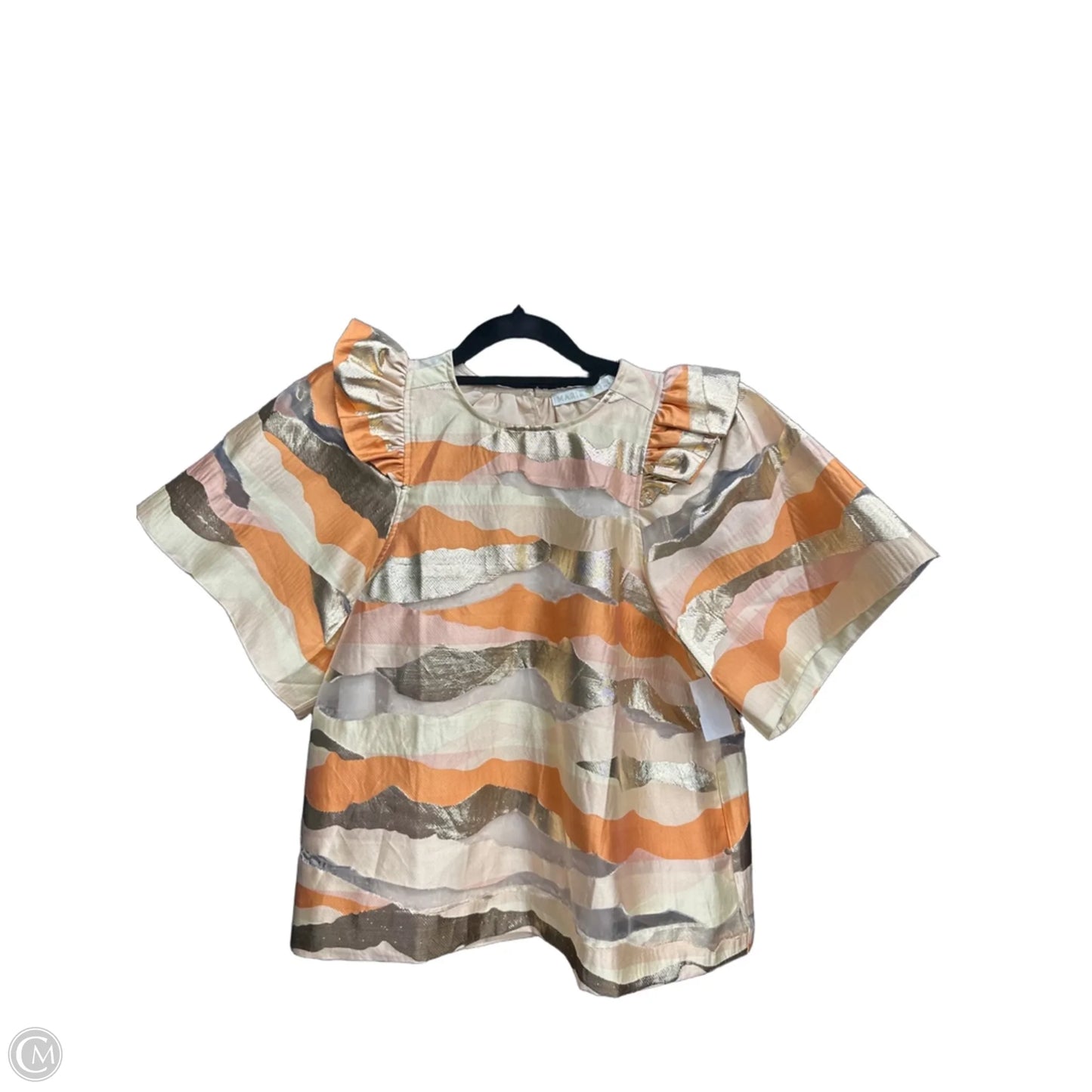Blouse Short Sleeve By Marie Oliver In Cream & Orange, Size: S