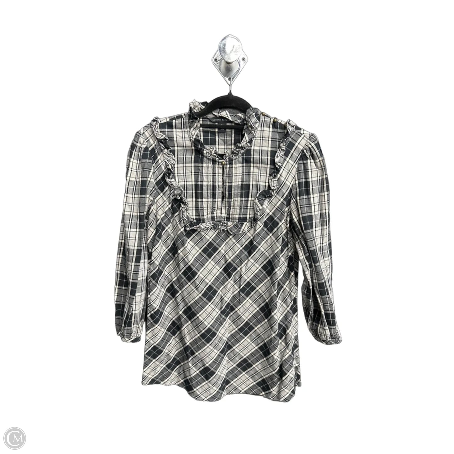 Top 3/4 Sleeve By Banana Republic In Plaid Pattern, Size: M