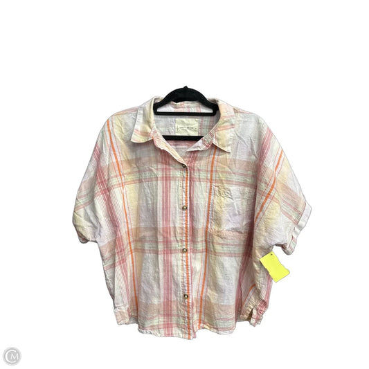 Top Short Sleeve By Lucky Brand In Plaid Pattern, Size: M