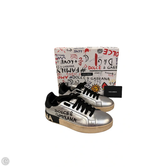Shoes Luxury Designer By Dolce And Gabbana In Black & Silver, Size: 9