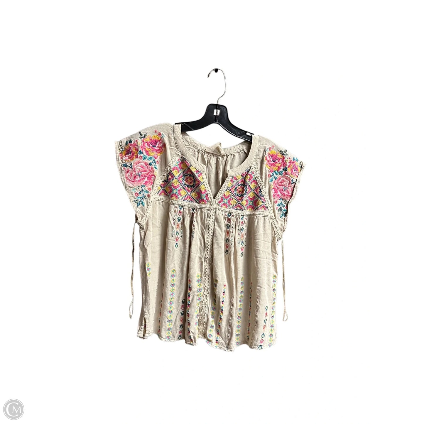 Top Short Sleeve By Savanna Jane In Beige, Size: M