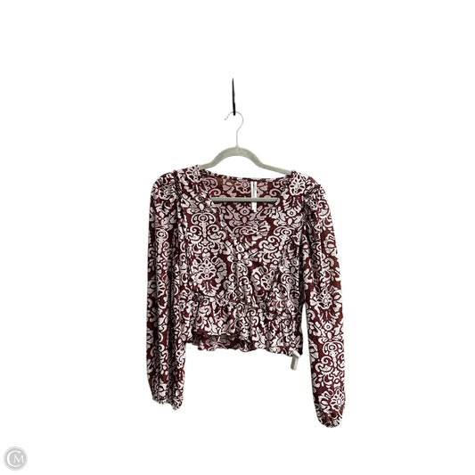 Top Long Sleeve By Anthropologie In Brown & White, Size: S