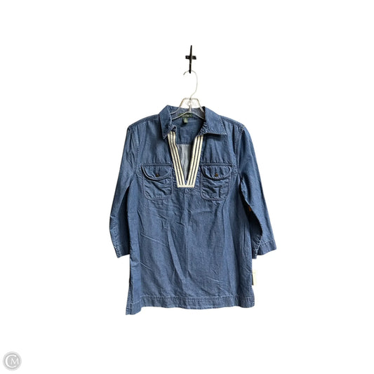 Top 3/4 Sleeve By Ralph Lauren In Blue Denim, Size: S