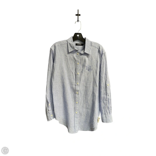 Top Long Sleeve By Lauren By Ralph Lauren In Blue & White, Size: S