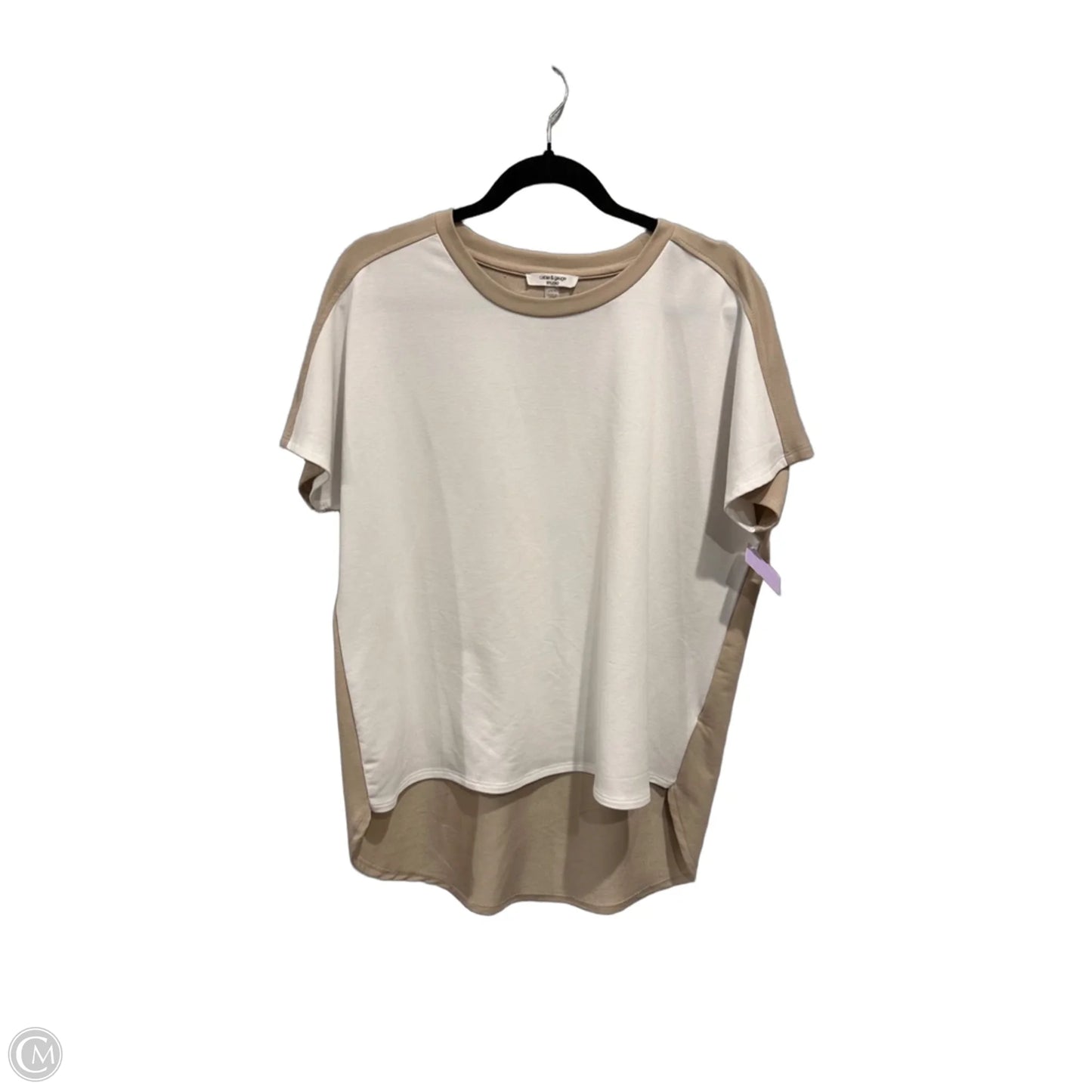 Top Short Sleeve By Cable And Gauge In Tan & White, Size: L